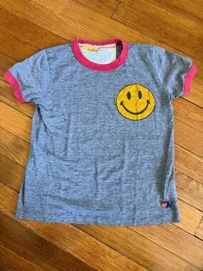 Aviator Nation Grey Kids Short Sleeve Tee with Yellow Smiley (size 8)